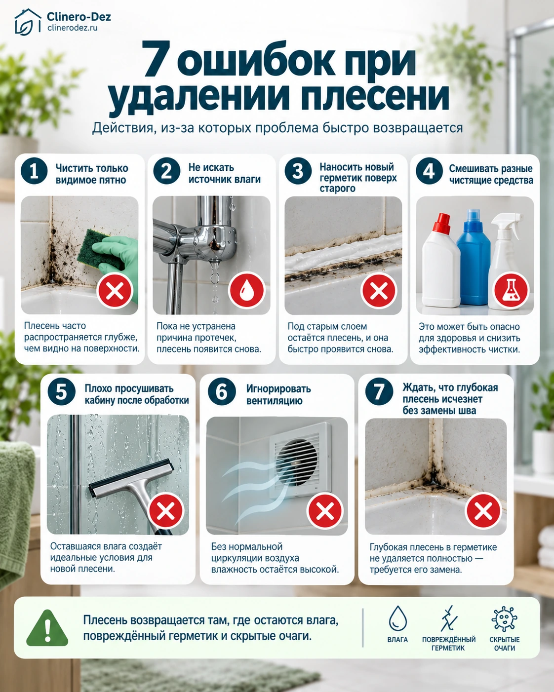 Семь ошибок при удалении плесени в душевой кабине