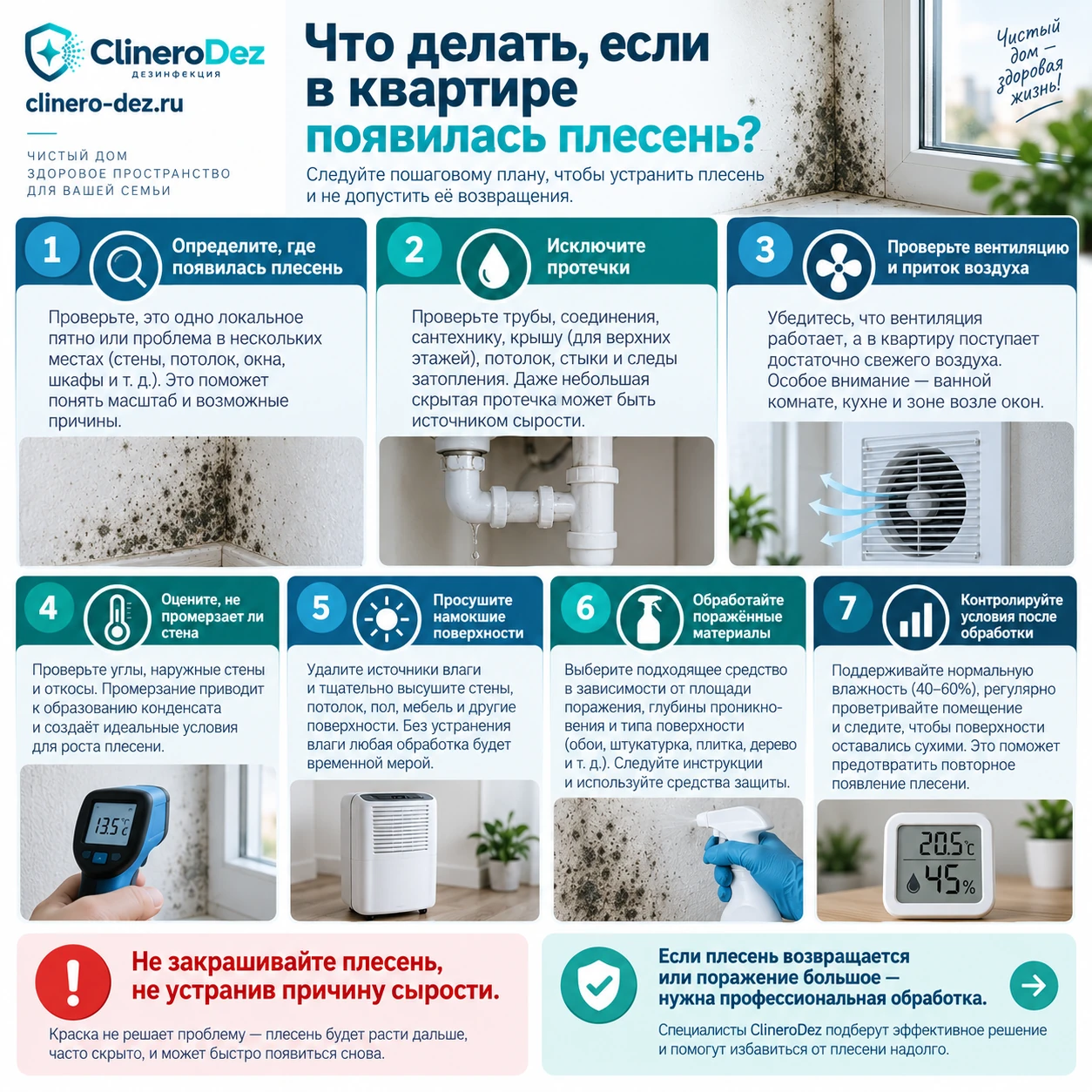 Пошаговый план действий при появлении плесени в квартире
