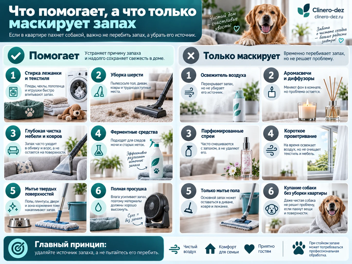 Сравнение способов удаления и маскировки запаха собаки