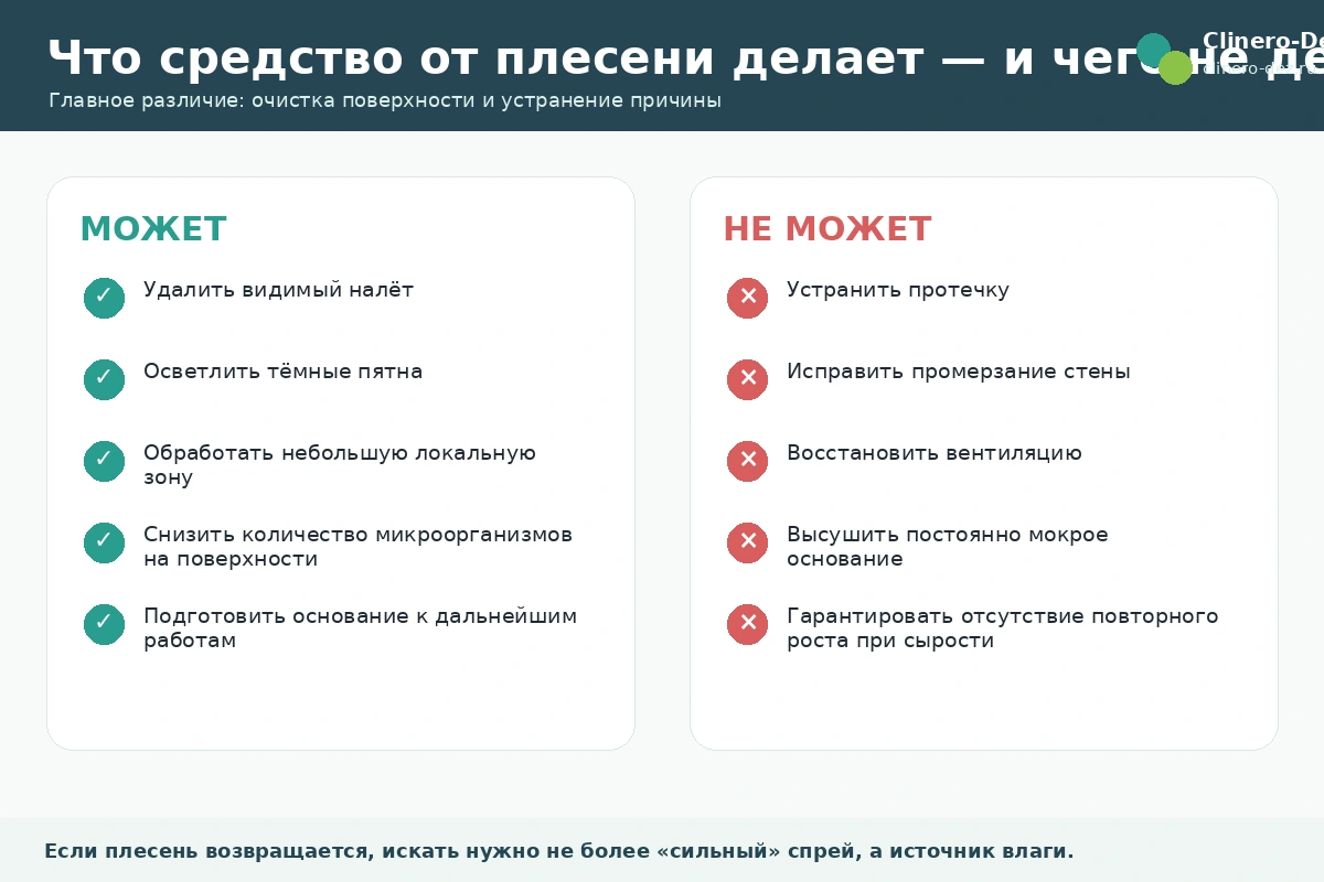Инфографика о возможностях и ограничениях средств от плесени