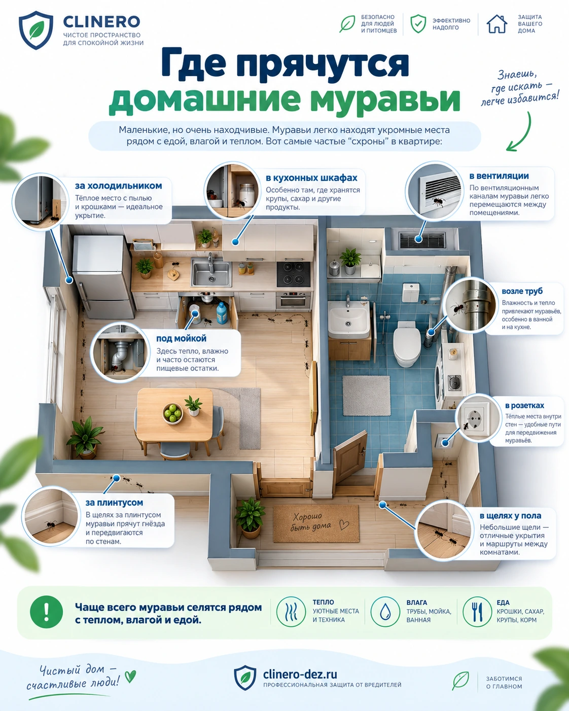 Типичные места, где прячутся домашние муравьи