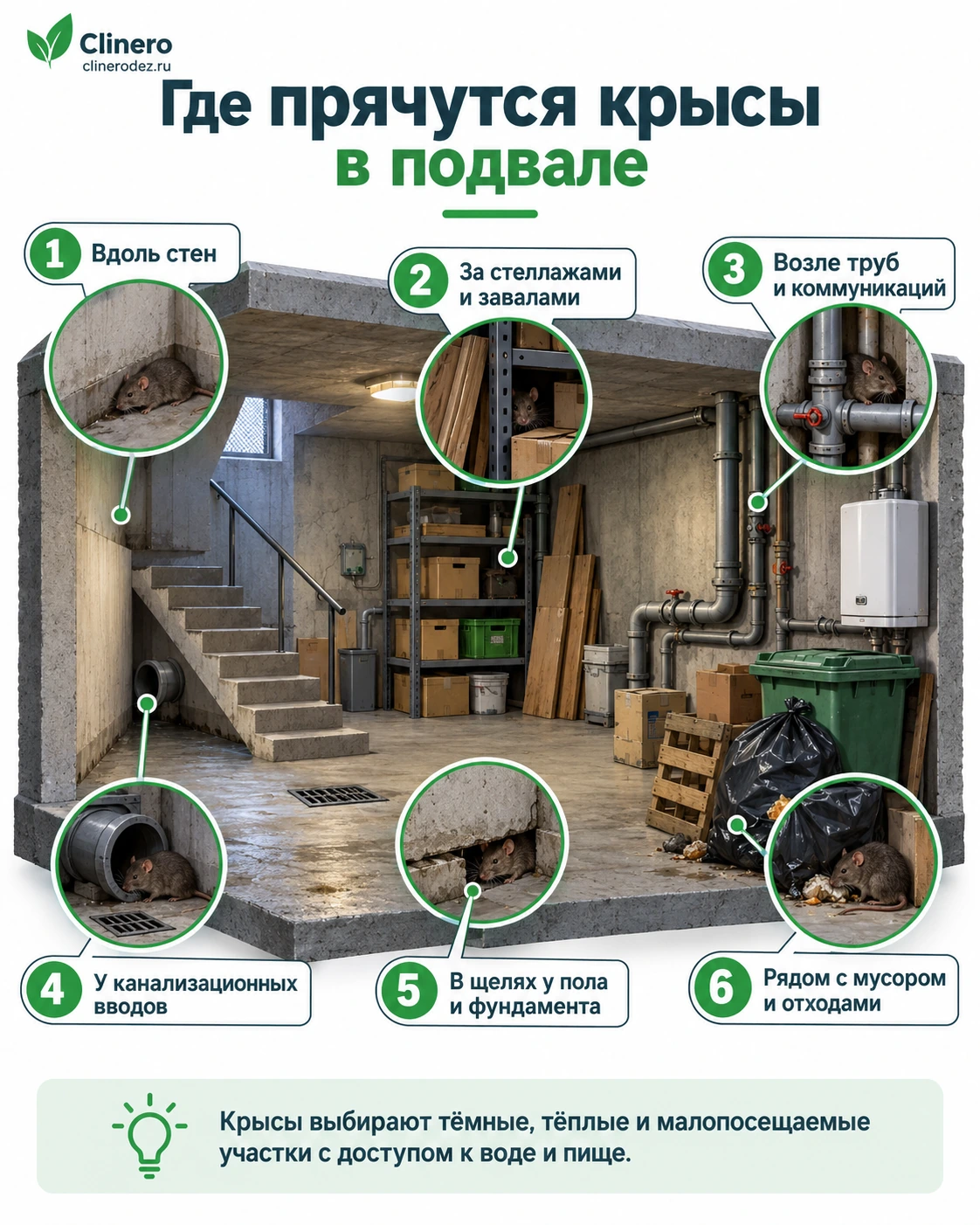 Основные места, где прячутся крысы в подвале