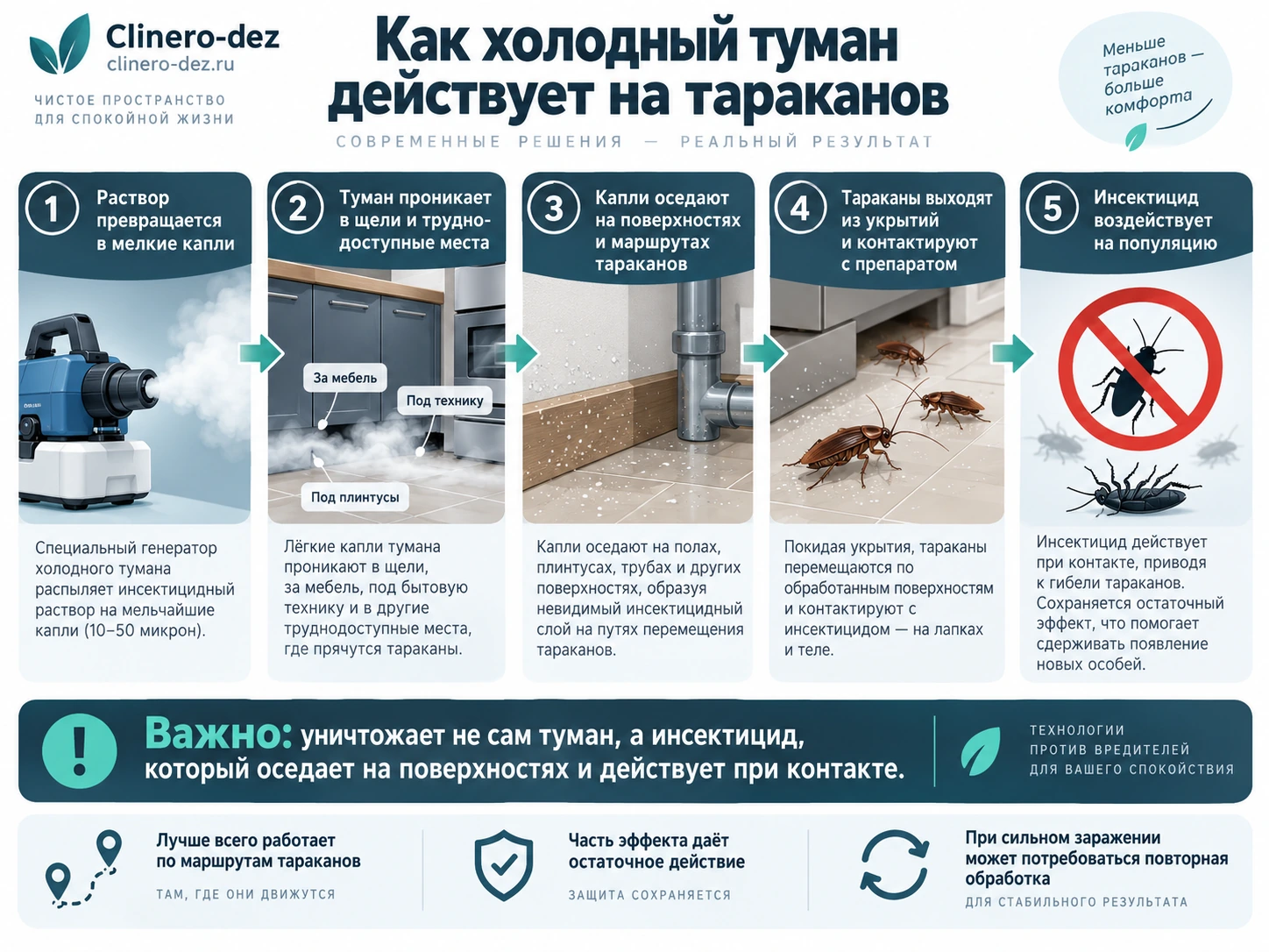 Инфографика о том, как холодный туман действует на тараканов