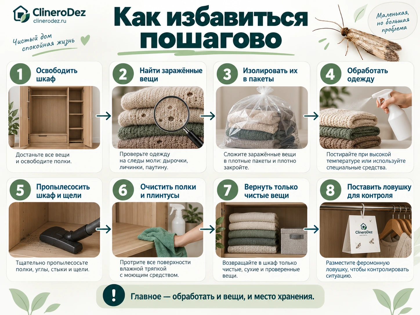 Пошаговая схема уничтожения платяной моли
