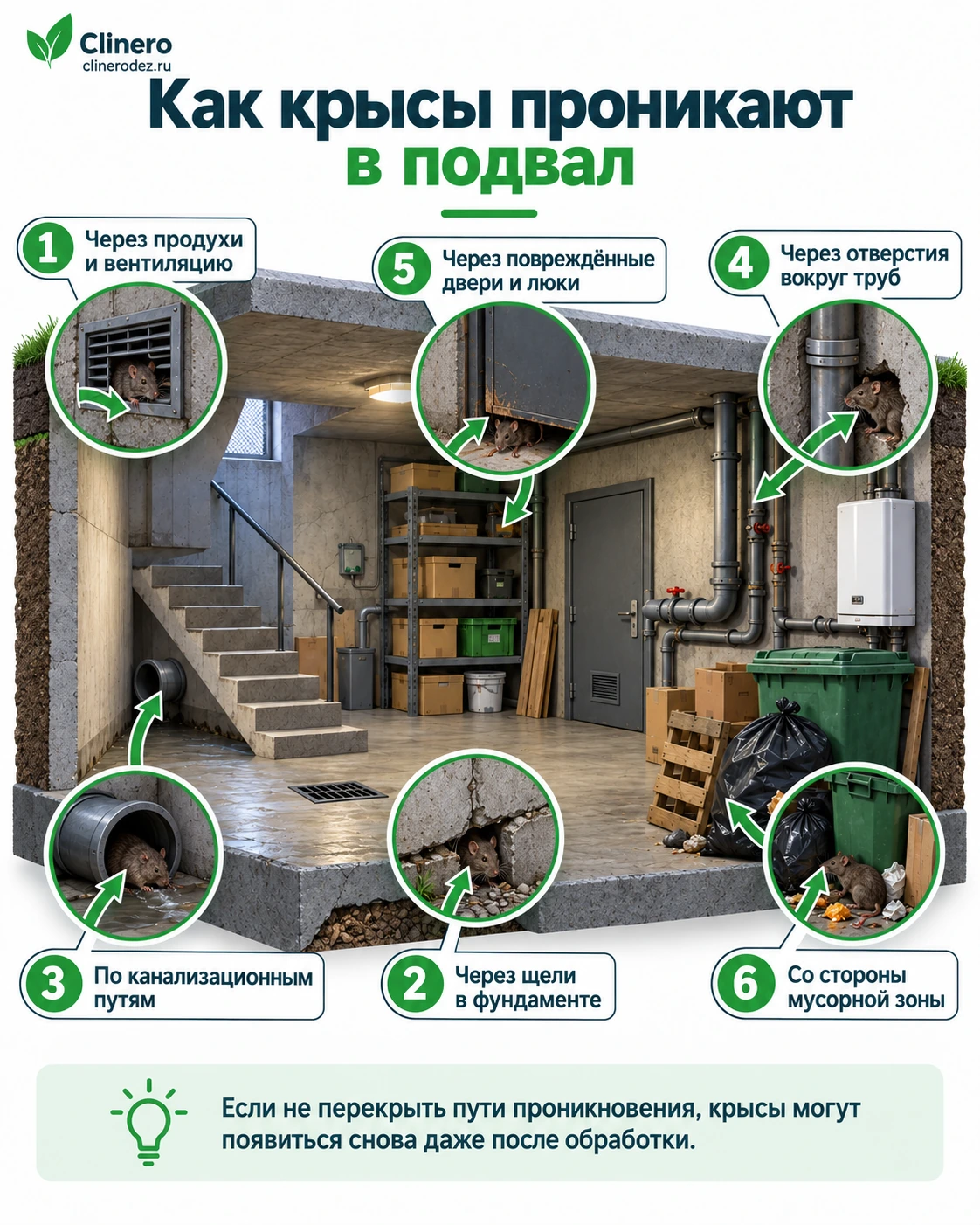 Основные пути проникновения крыс в подвальное помещение