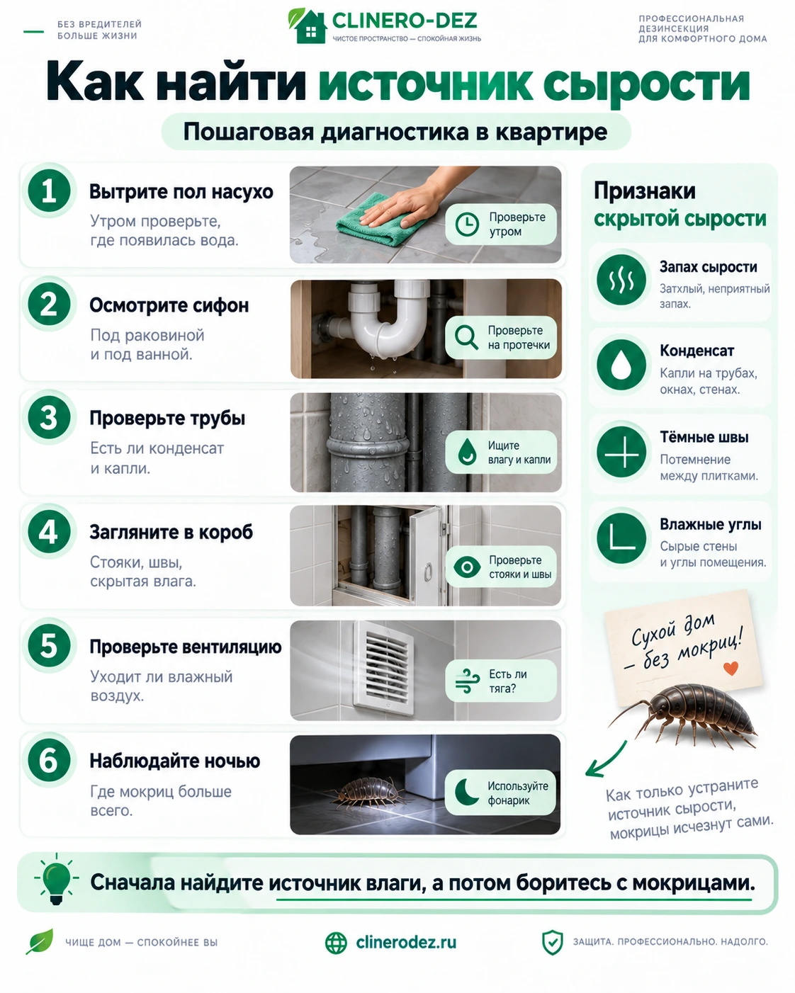 Пошаговая проверка источника сырости в квартире
