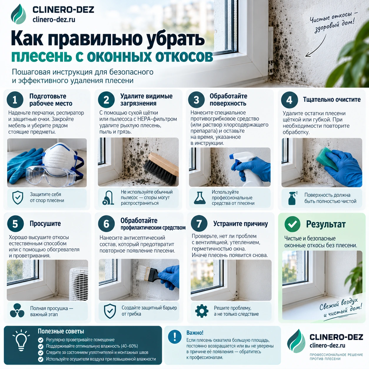 Пошаговая инструкция по удалению плесени с оконных откосов