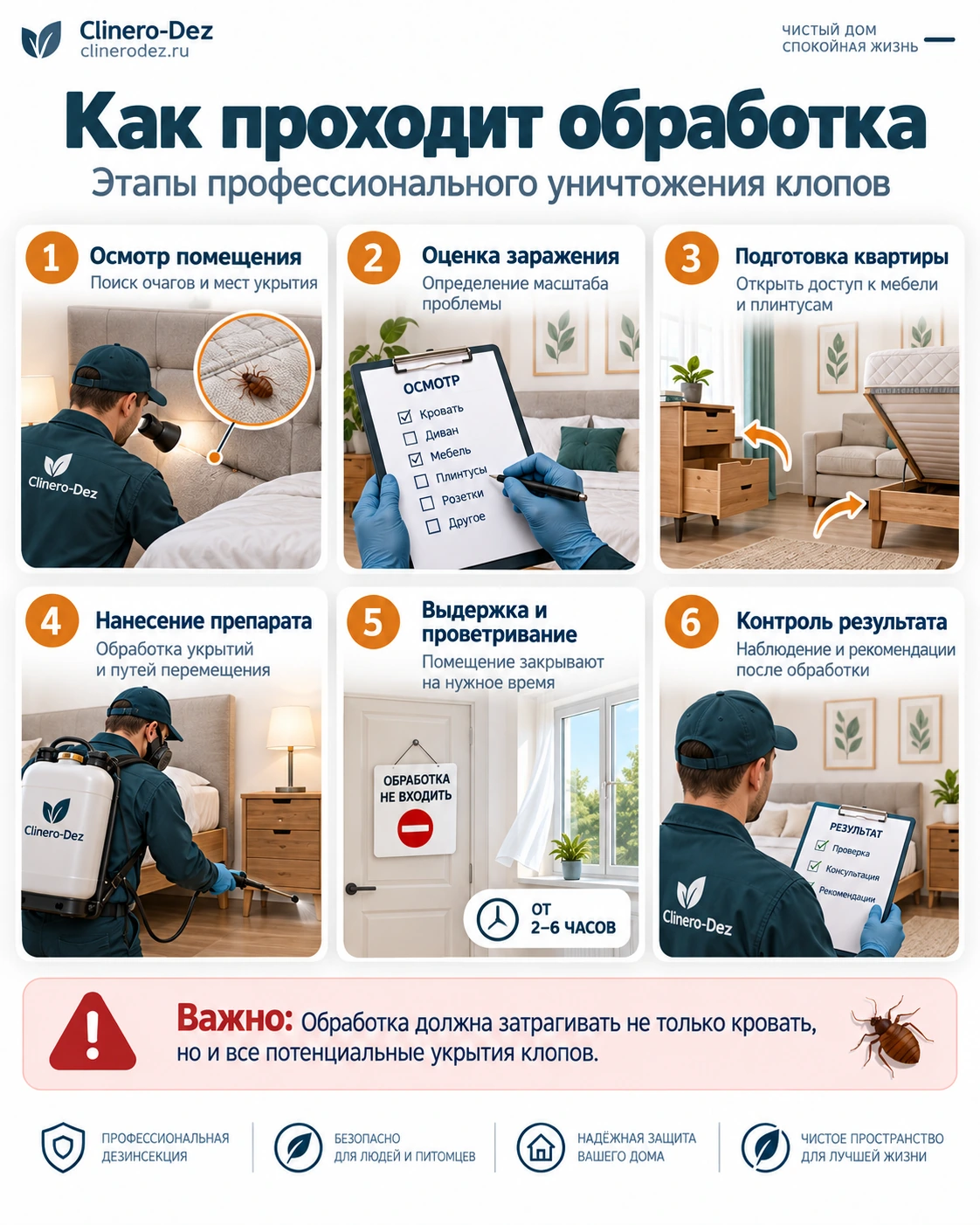 Этапы профессиональной обработки квартиры от постельных клопов