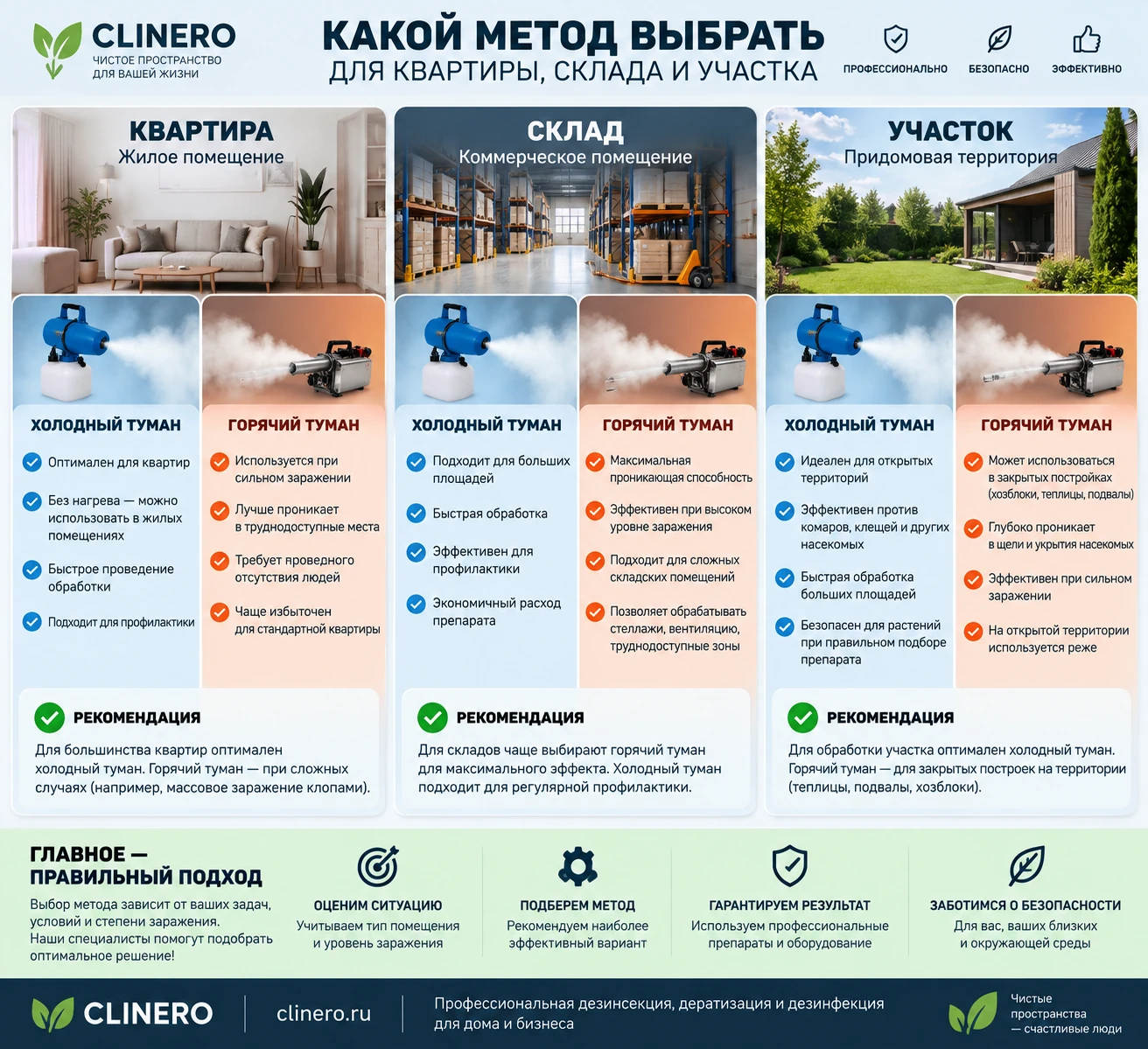Выбор холодного или горячего тумана для квартиры, склада и участка
