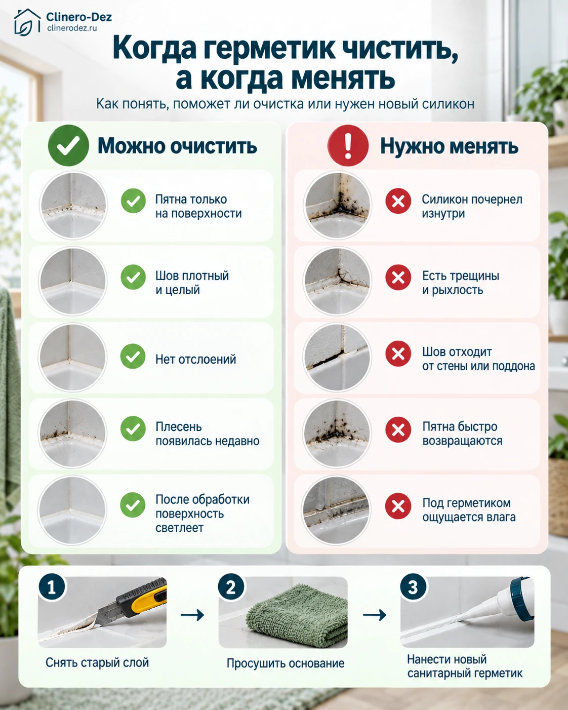 Когда силиконовый герметик можно очистить, а когда необходимо заменить