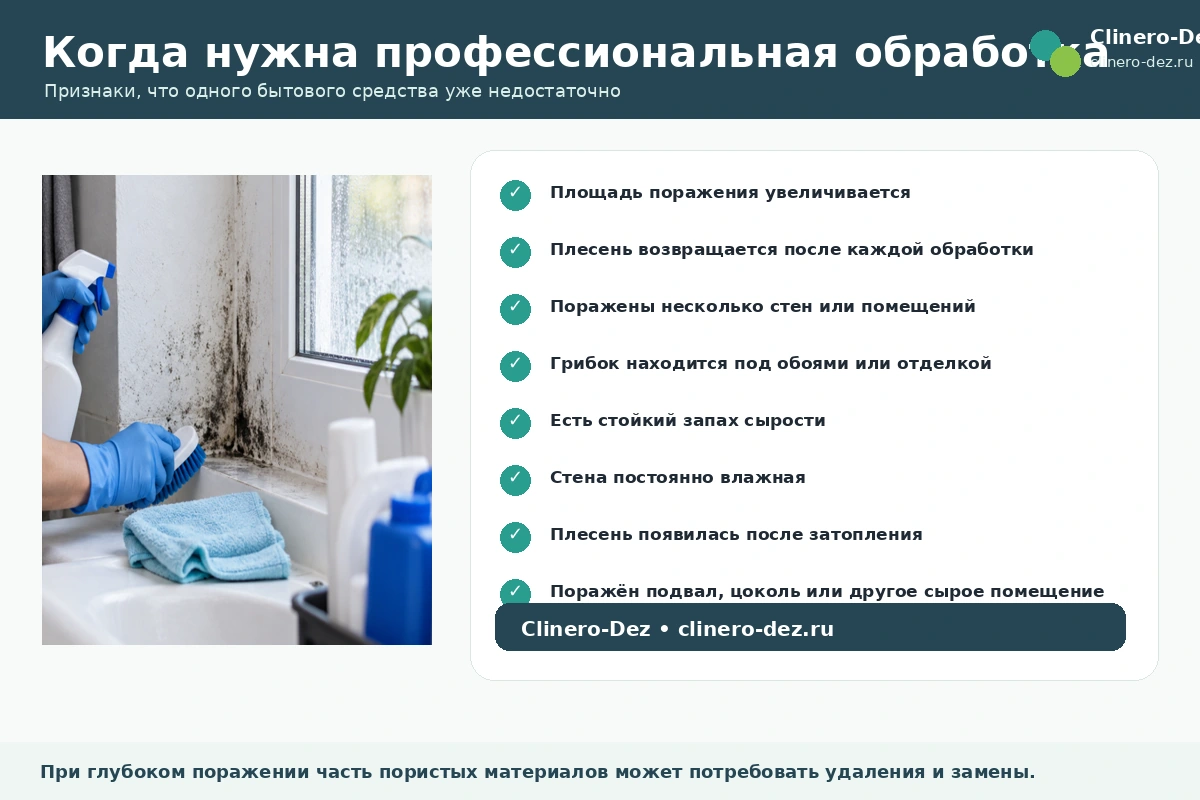Инфографика о признаках необходимости профессиональной обработки плесени