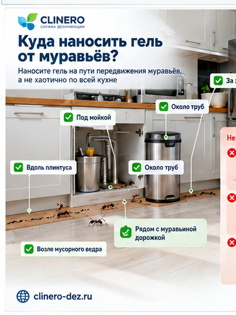 Места нанесения геля от муравьёв на кухне