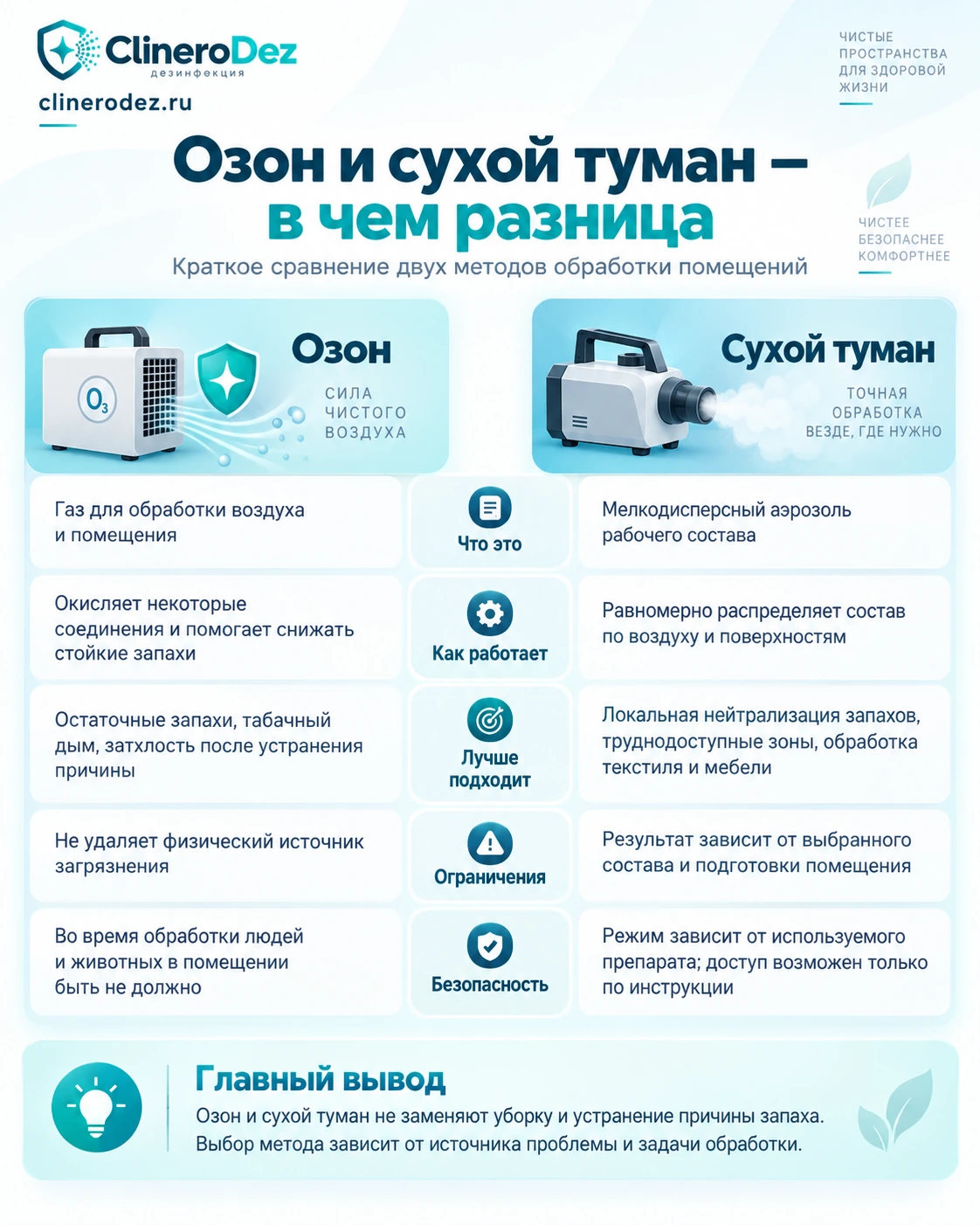 Сравнение озонирования и сухого тумана