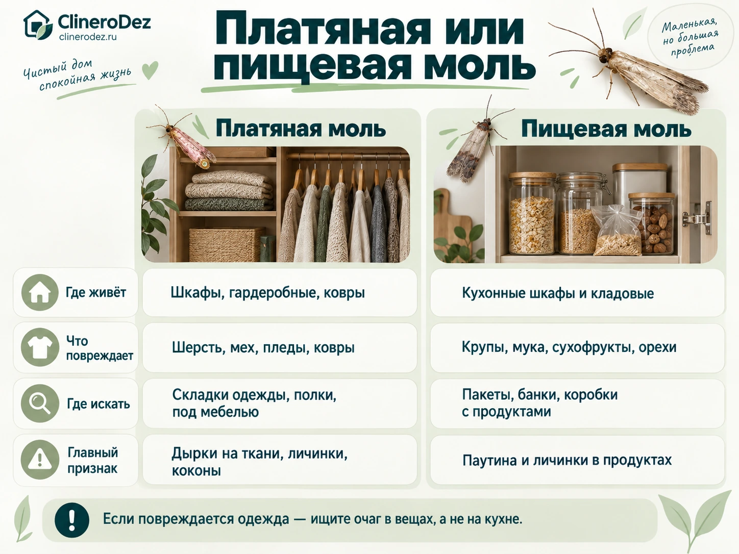 Отличия платяной моли от пищевой моли
