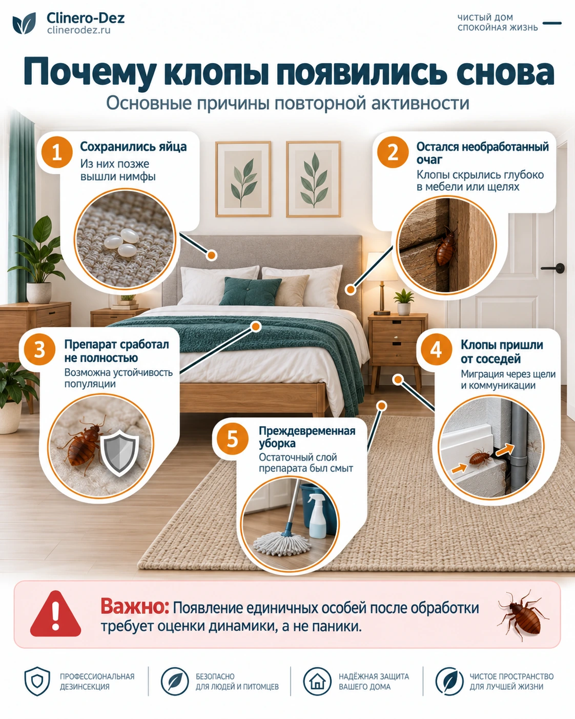Основные причины повторного появления клопов после обработки
