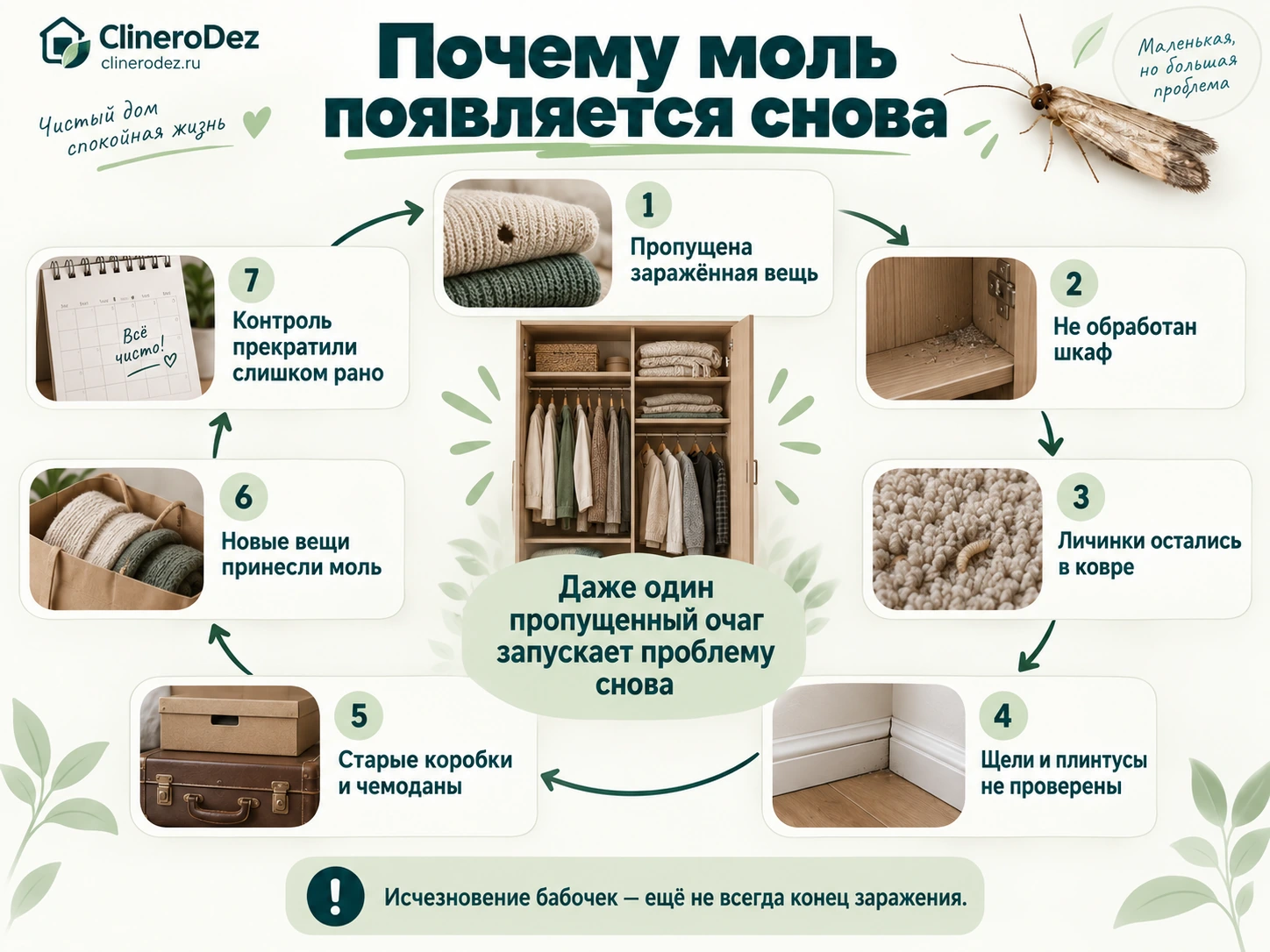 Причины повторного появления платяной моли после обработки