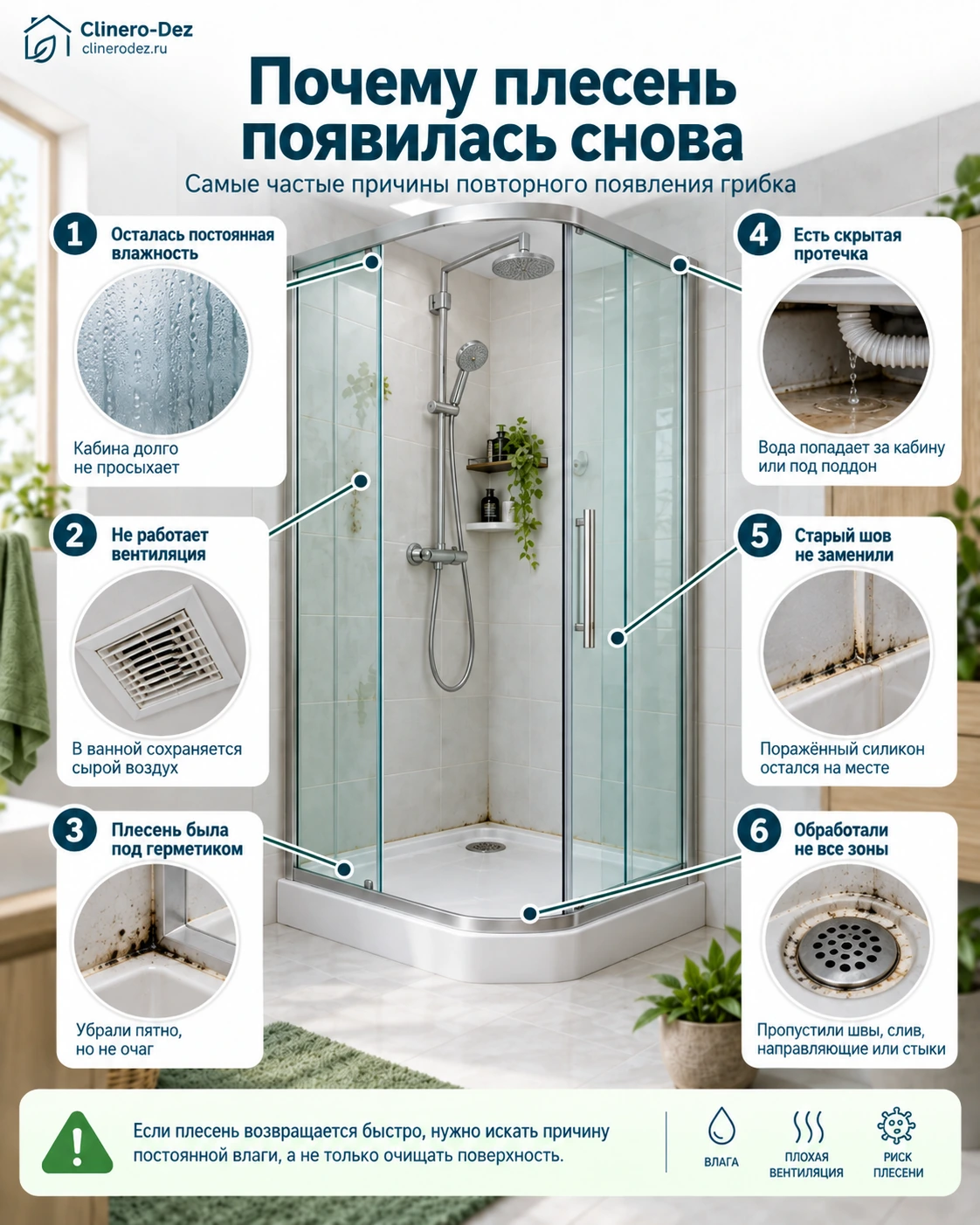 Почему плесень снова появляется в душевой кабине
