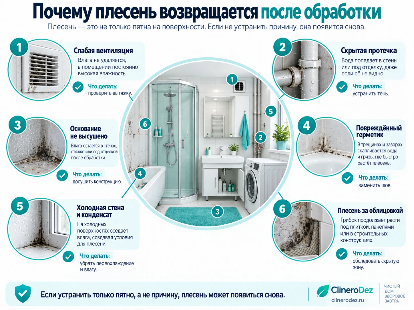 Почему плесень возвращается после обработки