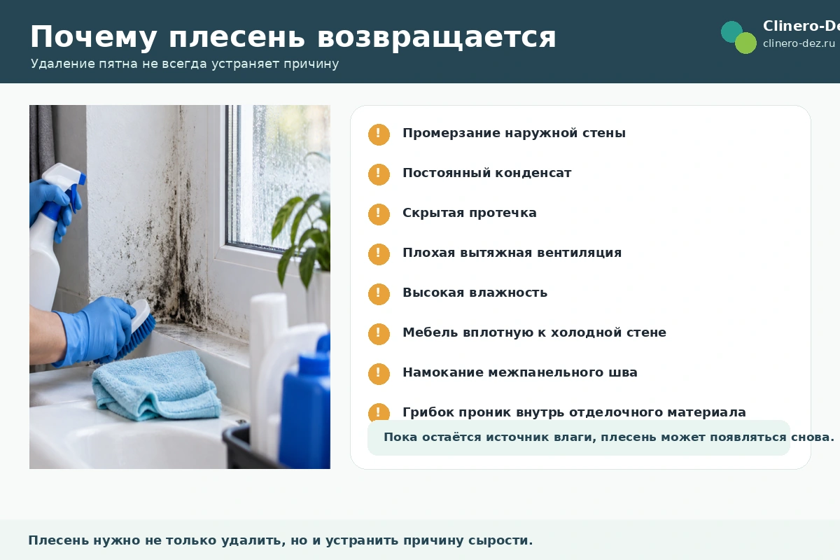 Инфографика о причинах повторного появления плесени