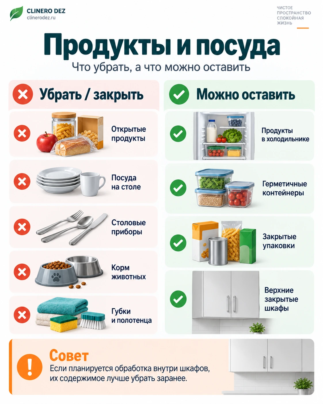 Какие продукты и предметы посуды убрать перед обработкой от тараканов