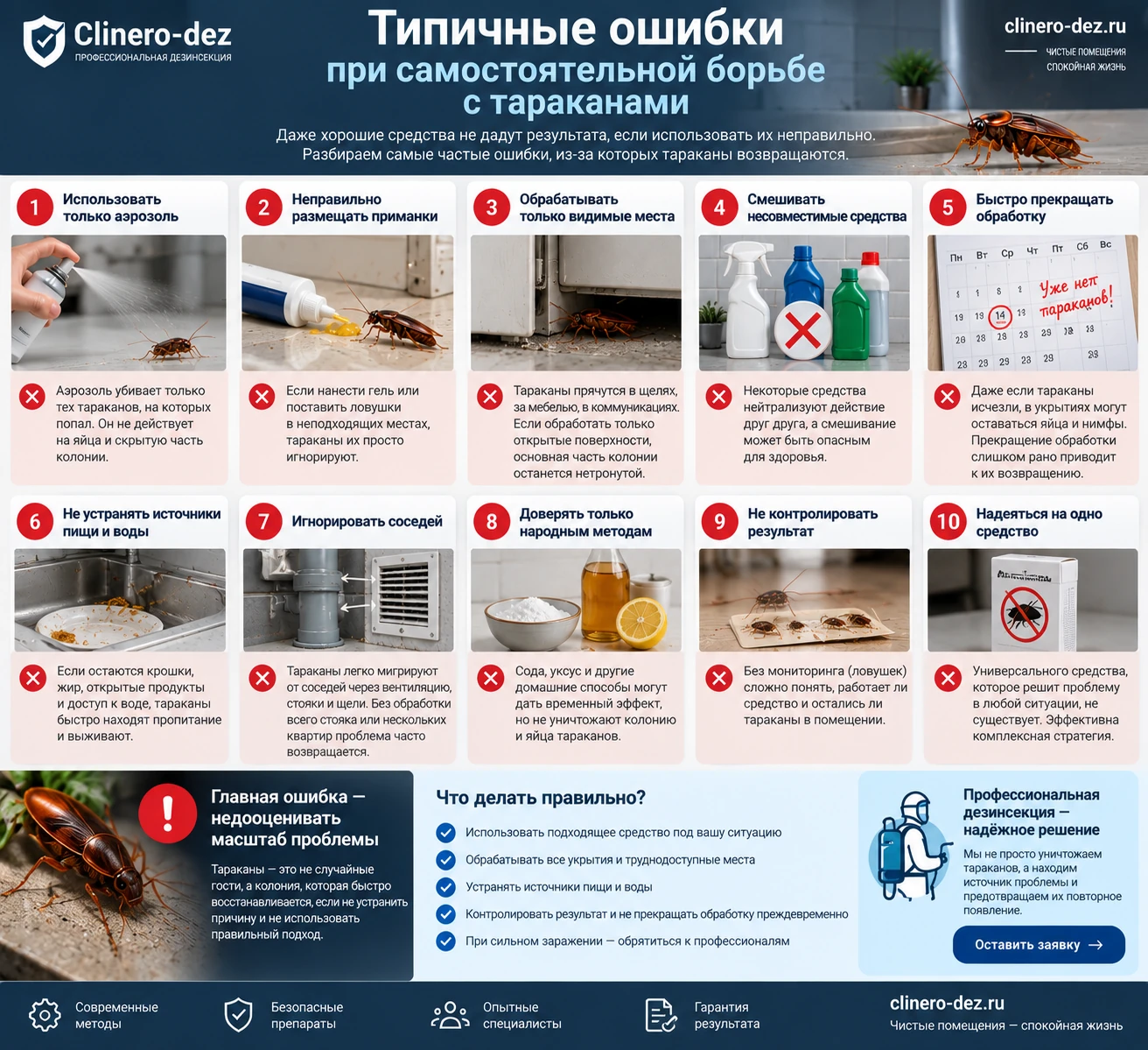Типичные ошибки при самостоятельной борьбе с тараканами