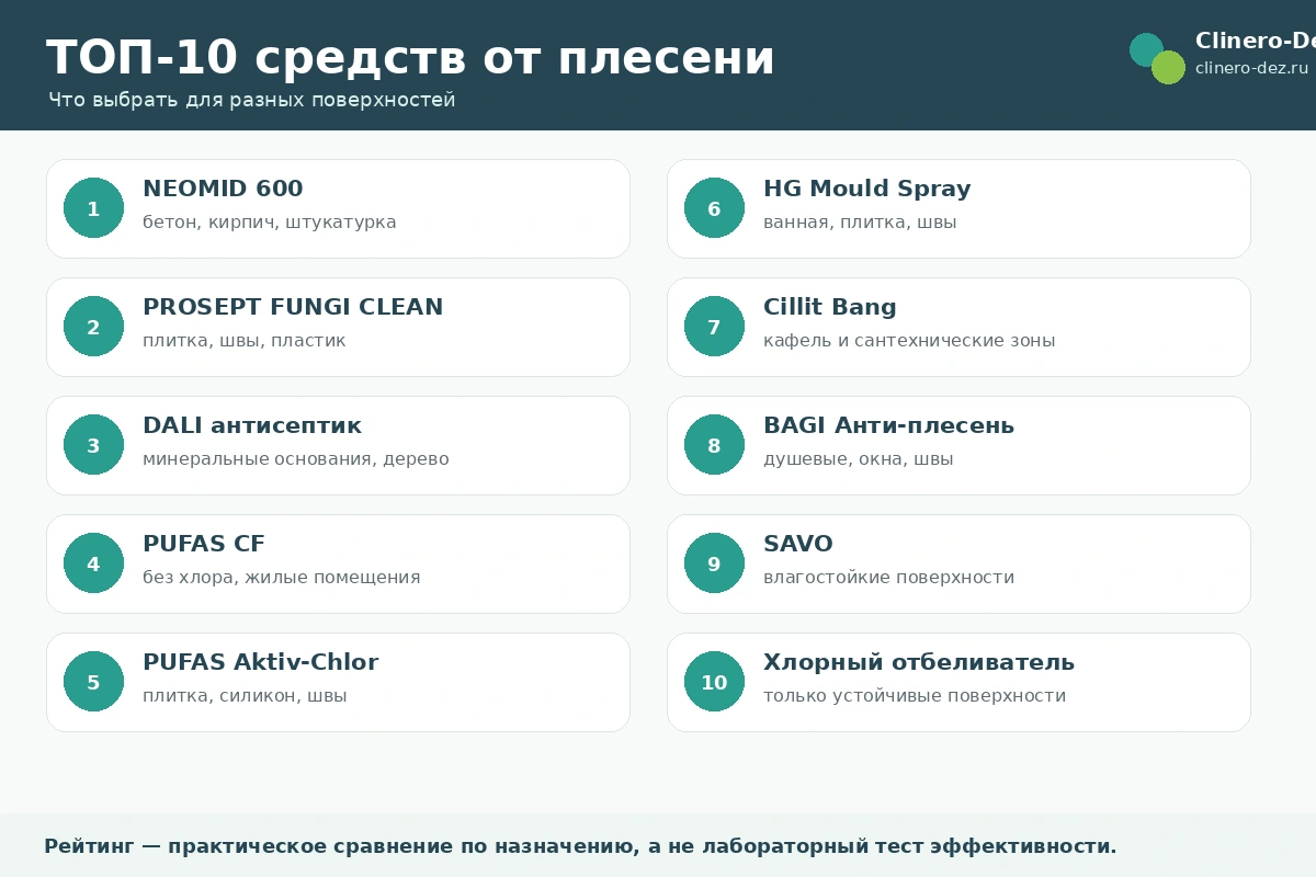 Инфографика со сравнением десяти средств от плесени