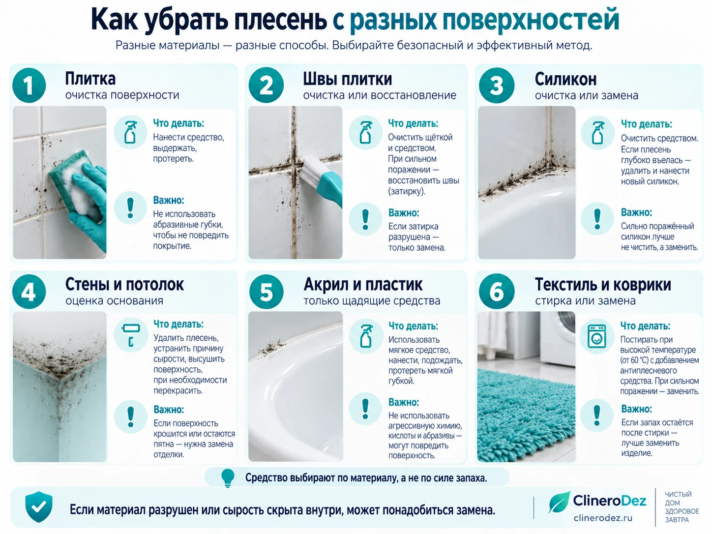 Как убрать плесень с разных поверхностей