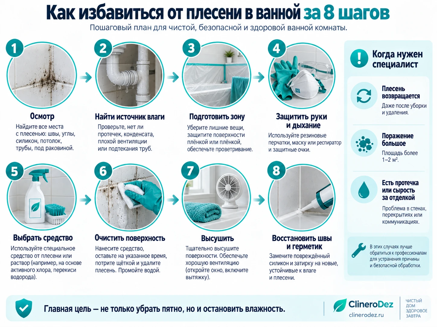Как избавиться от плесени в ванной за восемь шагов